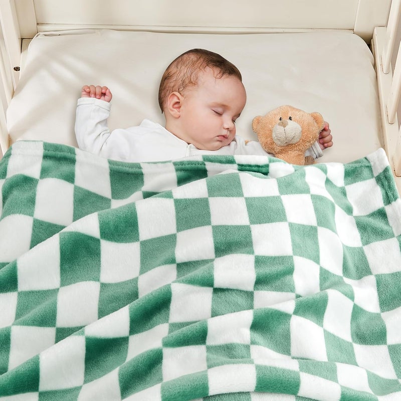 Yurhap Checkered Baby Blanket Fleece Baby Blankets for Boys, Ultra Soft Cozy Fluffy Infant Toddler Newborn Receiving Gifts for Crib Stroller, 30x40 Inch, Jade Green - Image 4